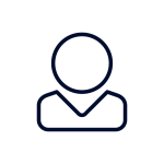 A dark blue outline icon of a person's bust, with a circular head and shoulders.