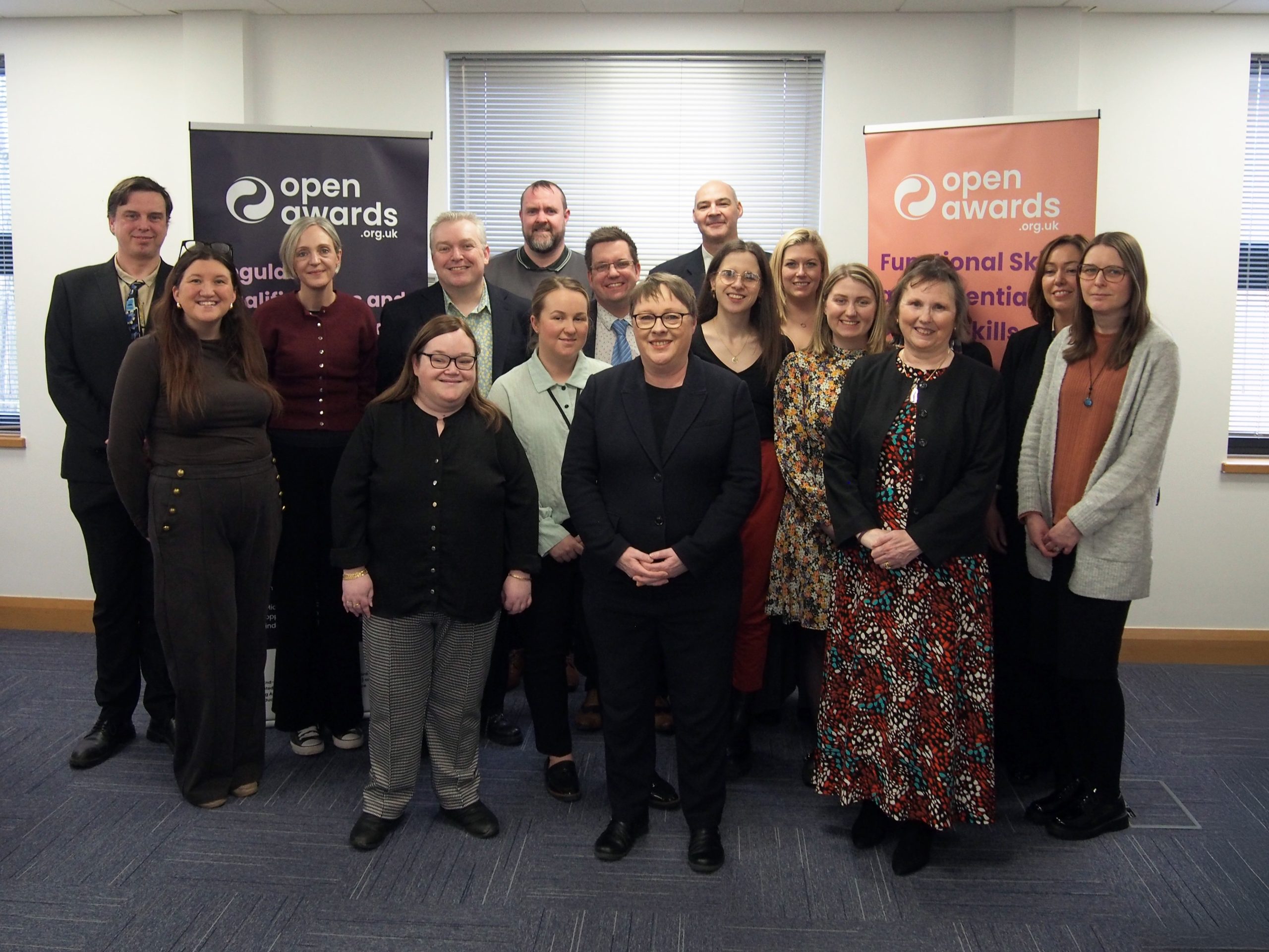 Maria Eagle MP with Open Awards staff celebrating the organisation’s 45th anniversary at its Liverpool office